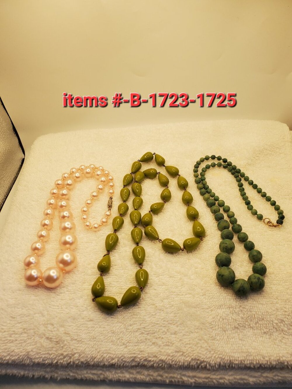 3 Necklaces, items # B -1723-1725,. wt. 112 grams.